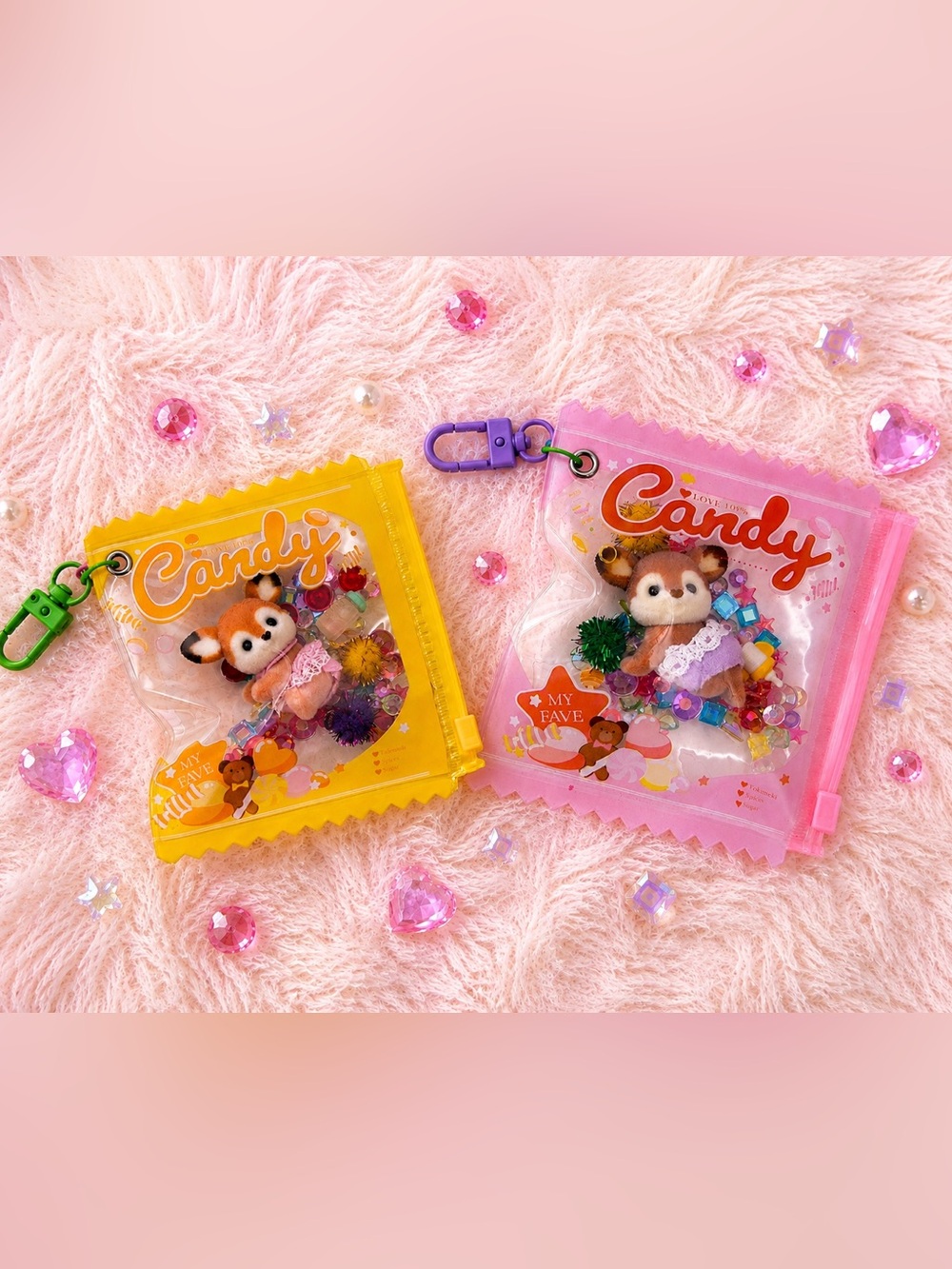 Calico Critters Deer Candy Shaker Keychain Bag Charm Pink Yellow